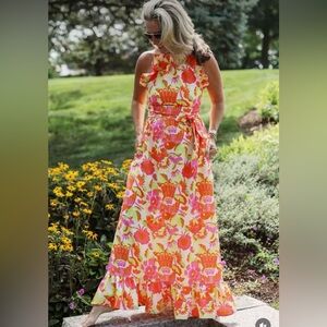 Floral Maxi Dress in Pink and Orange